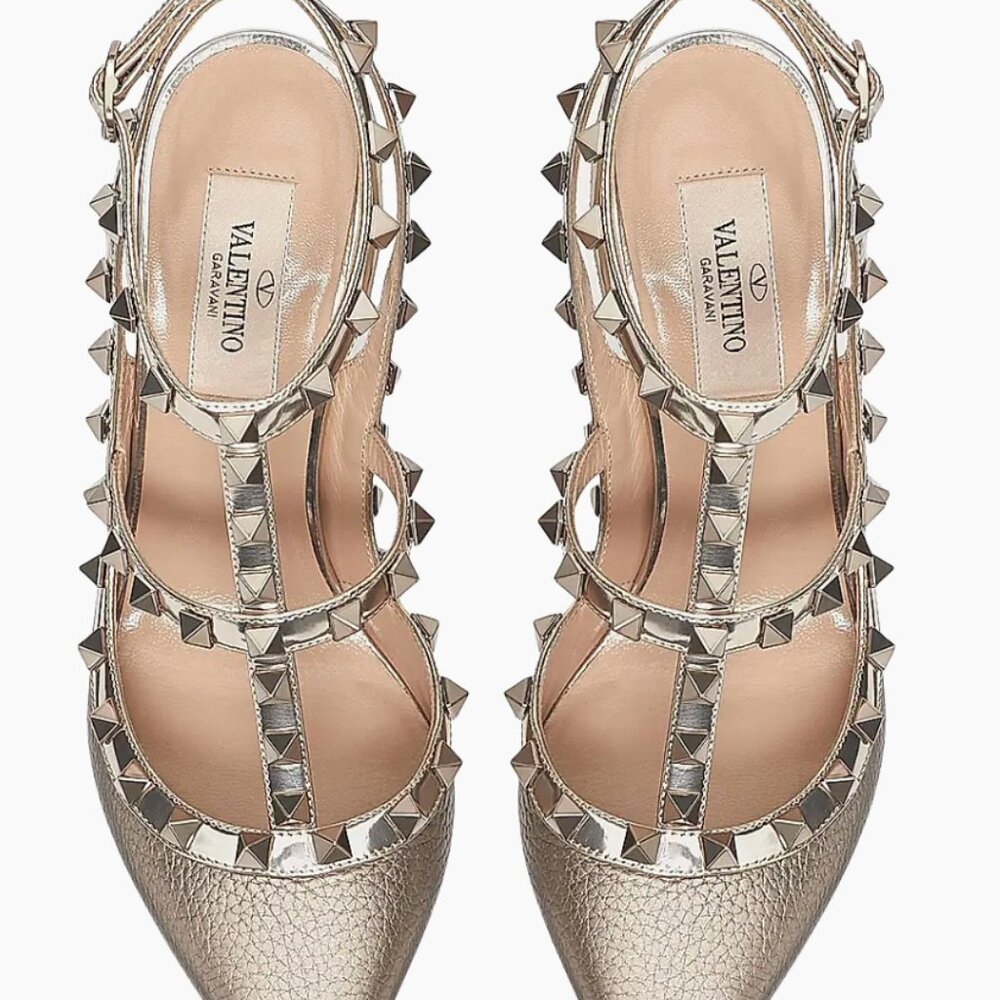 Valentino Garavani Rockstud Metallic Ankle Strap Pumps